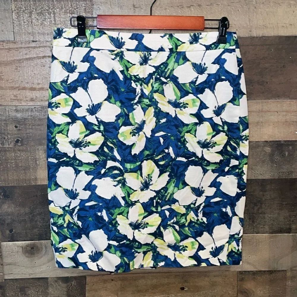 J. Crew Blue Floral The Pencil Skirt